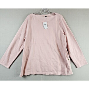 J Jill Wearever Knit Sweater Women 1X Pink Cotton/Poly Side Button Pullover